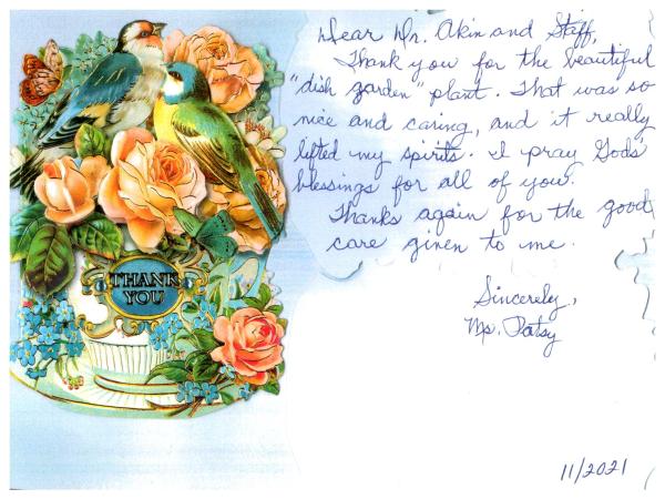 Thank You Card from Patsy